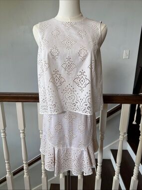 BCBG Sleeveless Lace Eyelet Cream Dress
